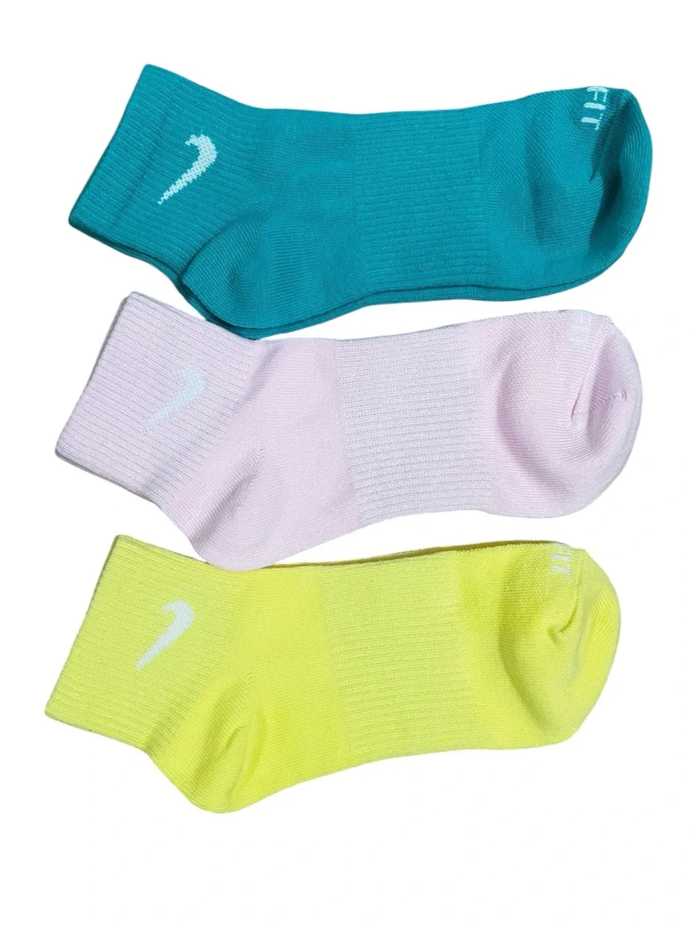Set of 3 Nike Dri Fit Cotton Unisex Cushioned Ankle Quarter Sock M Retro 80s 90s